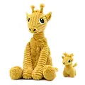 Les Déglingos | Les Ptipotos - Loncou Yellow Mustard Giraffe Soft Toy Mum And Its Baby