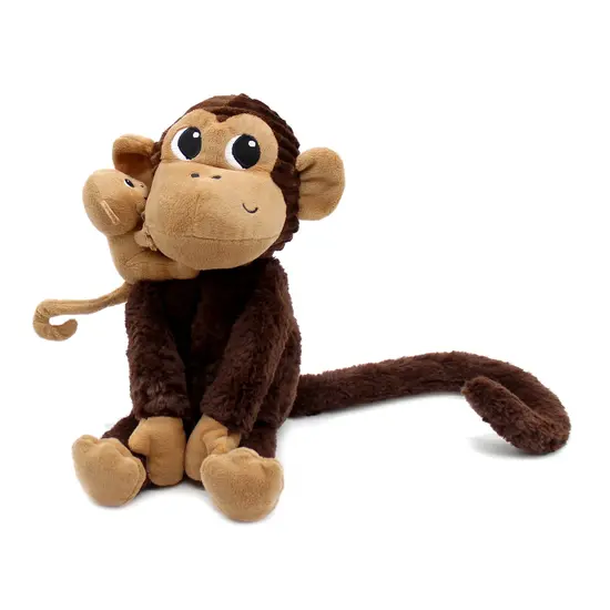 Les Déglingos | Les Ptipotos - Zazou Brown Chocolate Monkey Soft Toy Mum And Its Baby