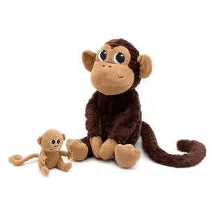 Les Déglingos | Les Ptipotos - Zazou Brown Chocolate Monkey Soft Toy Mum And Its Baby