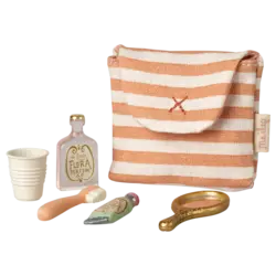 Maileg | Tootbrush Set In Bag Mouse Coral Stripe