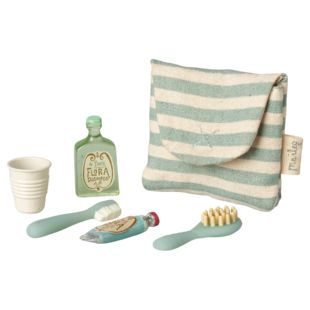 Maileg | Toothbrush Set In Bag Mouse Blue Stripe
