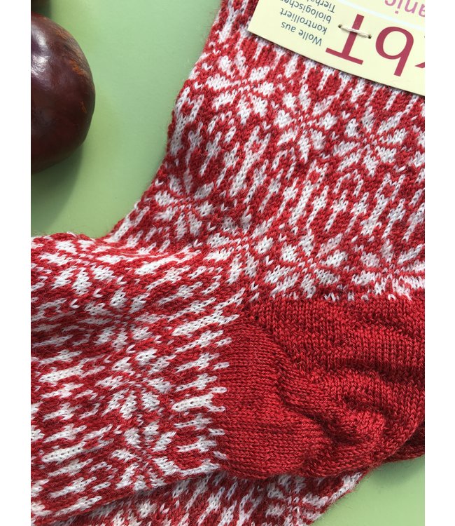 Hirsch Natur Feinstricksocke - Sternenmuster - rot/natur