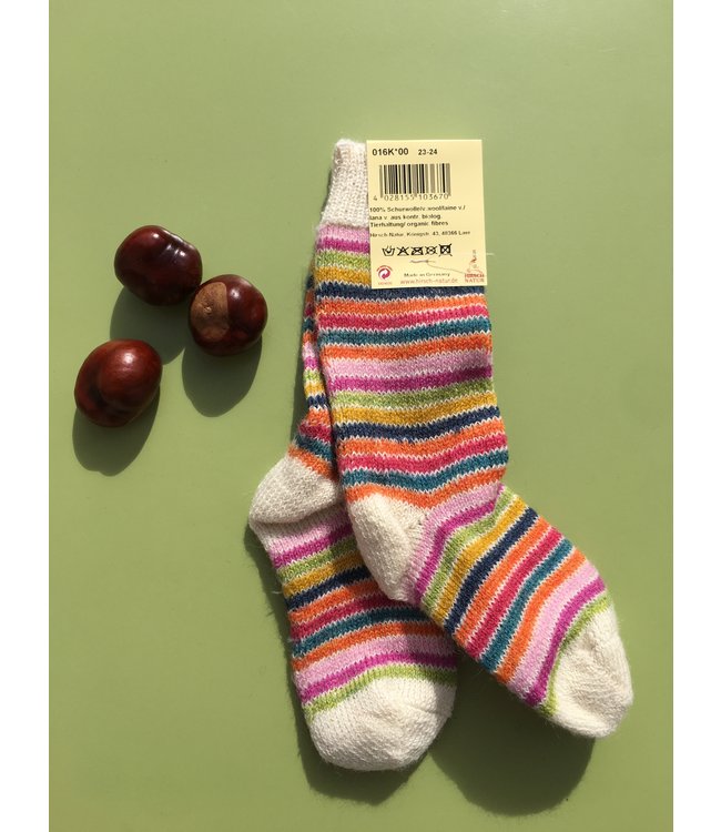 Hirsch Natur Vollplüschsocke - bunt geringelt - Wolle - natur