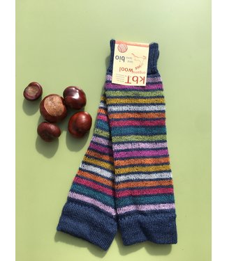 Hirsch Natur Kinderstulpen - bunt geringelt - Wolle - jeans