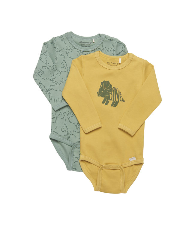 Minymo Body langarm - Dinosaurier - 2er Pack - green Baby