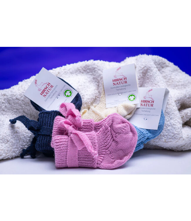 Hirsch Natur Neugeborenensocke - Babysocke - Bio Schurwolle - rosa