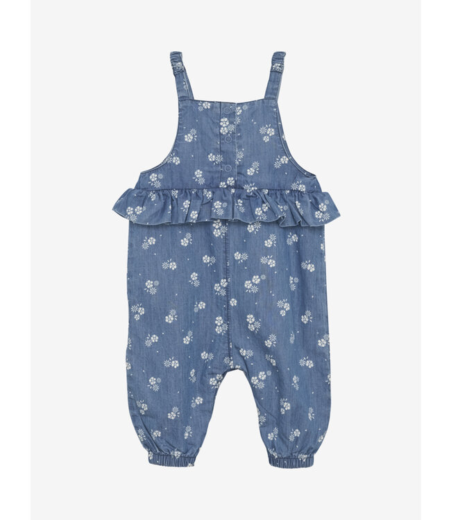 Minymo Latzhose geblumt AOP Biobaumwolle chambray