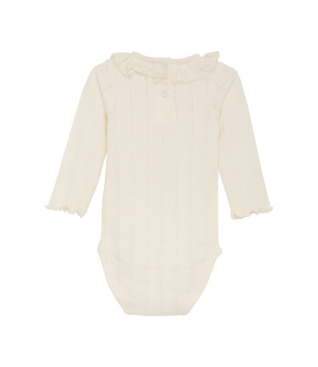 Minymo Body langarm Pointellmuster Spitze off white