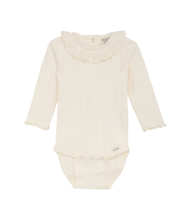 Minymo Body langarm Pointellmuster Spitze off white