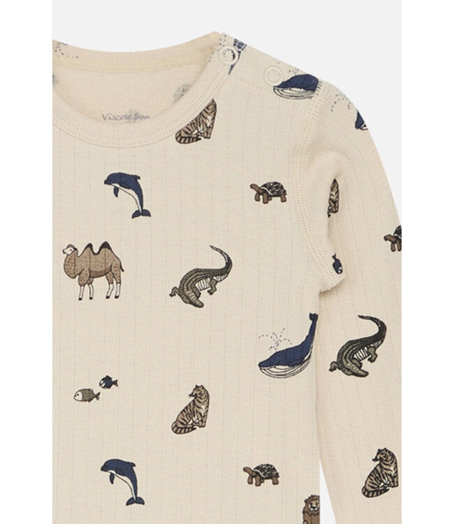 Hust and Claire Body langarm - Bambusviskose/Baumwolle Tiere french oak