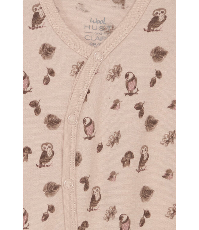 Hust and Claire Moby Pyjama  Merinowolle Eulen rose cloud