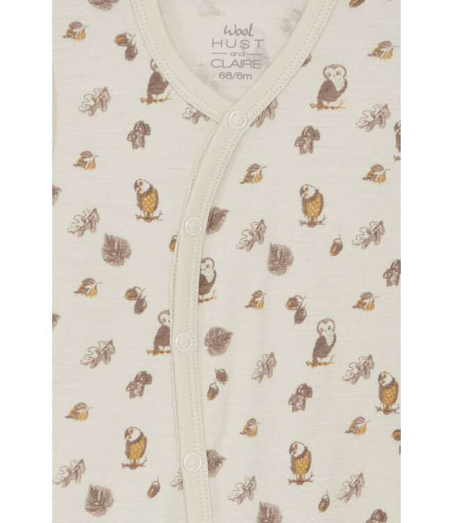 Hust and Claire Moby Pyjama  Merinowolle Eulen french oak