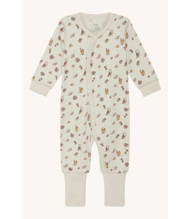 Hust and Claire Moby Pyjama  Merinowolle Eulen french oak