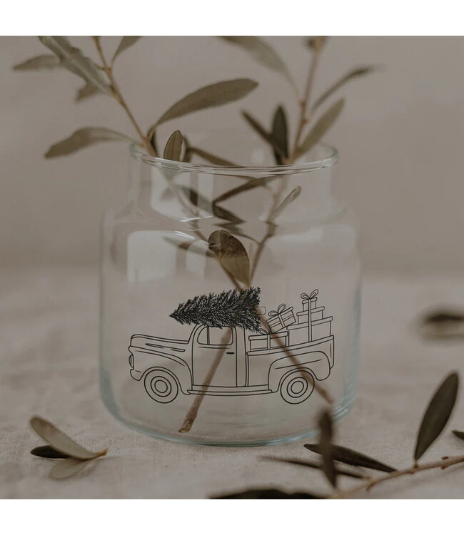 Eulenschnitt Vase aus Glas mittel Weihnachtsauto