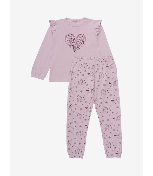 Minymo Pyjamaset Einhorn mit Herz Biobaumwolle dawn pink