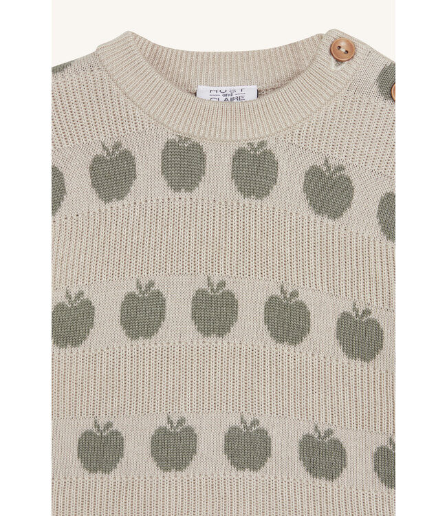 Hust and Claire Pos Pullover Äpfel - Bambusviskose/Baumwolle beige/grün