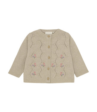 Minymo Strickjacke bestickt mit Blumen Biobaumwolle beige melange