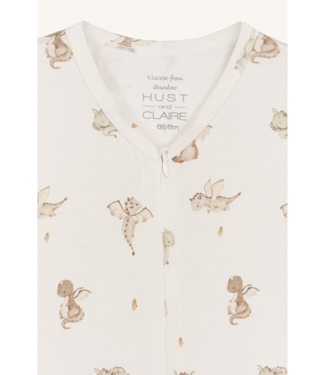Hust and Claire Bambuspyjama Mulle - Reissverschluss - Drachen - ivory