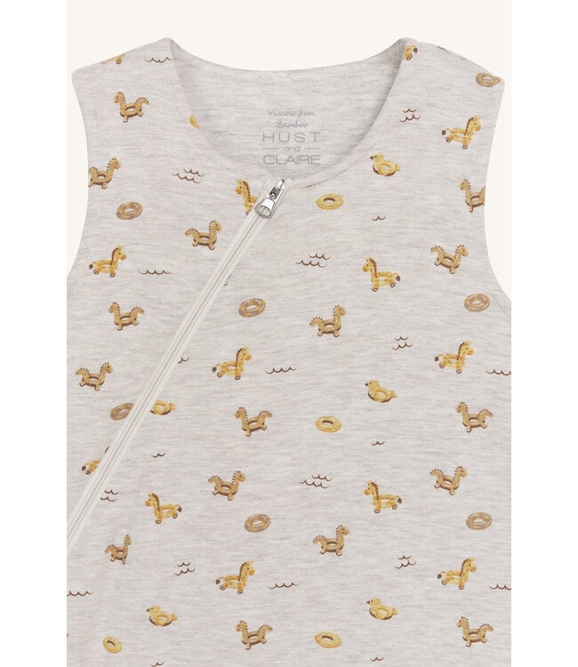 Hust and Claire Schlafsack Maxus kurzarm - Bambusviskose gefüttert - Schwimmringe wheat melange