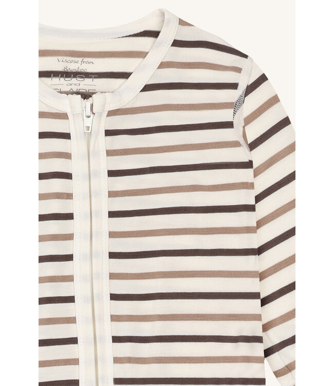 Hust and Claire Bambuspyjama Mulle - Reissverschluss - Streifen - warm sand