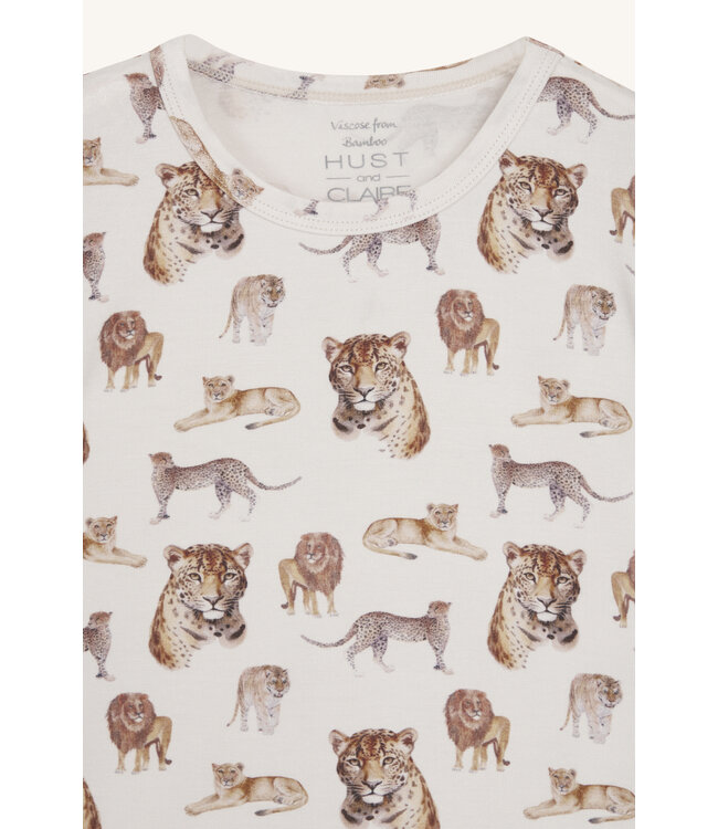 Hust and Claire Austin Shirt kurzarm Bambusviskose Raubkatzen ivory
