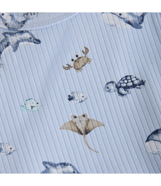 Minymo T-shirt SS AOP Rib – Meerestiere – Baumwolle/Viskose