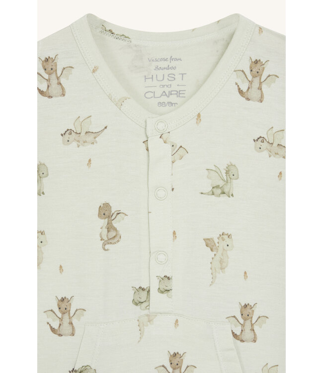 Hust and Claire Milu Strampler kurzarm Bambusviskose - Drachen green hint