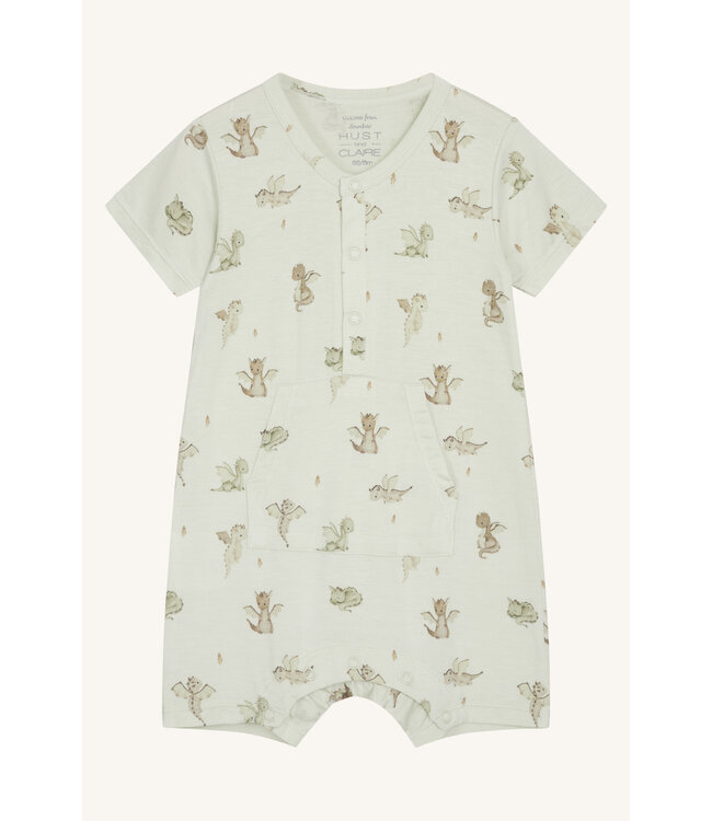 Hust and Claire Milu Strampler kurzarm Bambusviskose - Drachen green hint