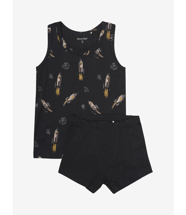 Minymo Set Unterhemd /  Boxershorts Weltraum Biobaumwolle