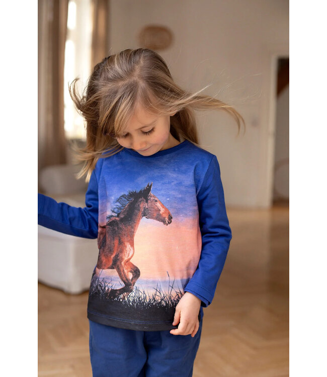 Enfant Terrible Shirt langarm Pferdedruck Biobaumwolle cobalt