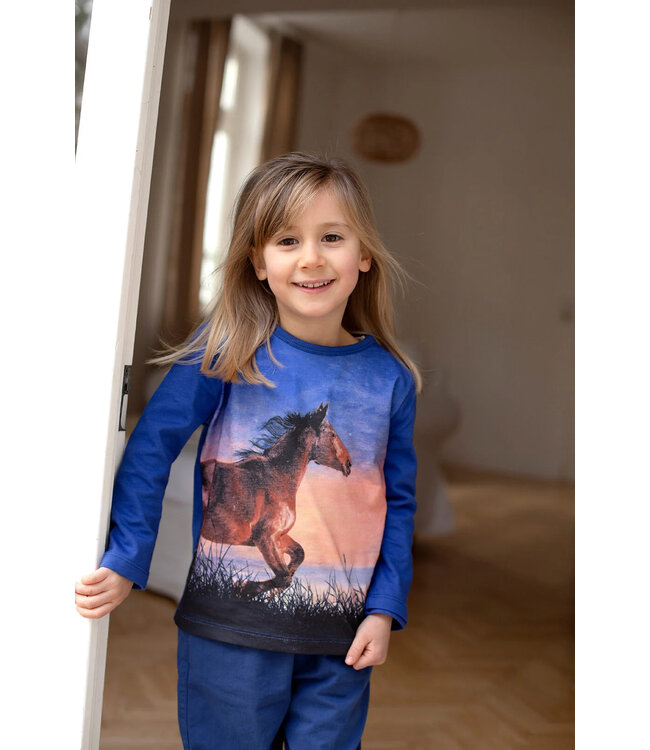 Enfant Terrible Shirt langarm Pferdedruck Biobaumwolle cobalt