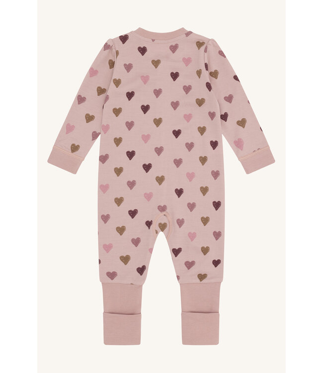 Hust and Claire Manu Pyjama Reissverschluss - Wolle/Bambus - Herzen adobe rose