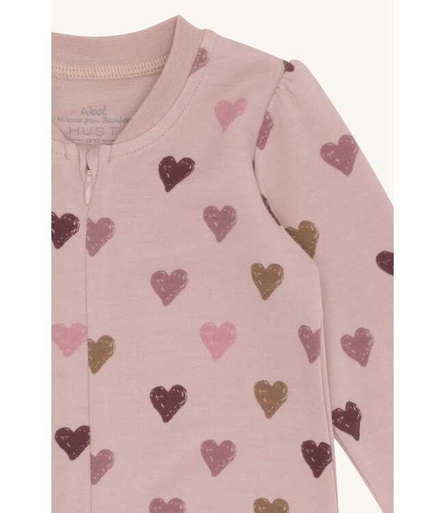 Hust and Claire Manu Pyjama Reissverschluss - Wolle/Bambus - Herzen adobe rose