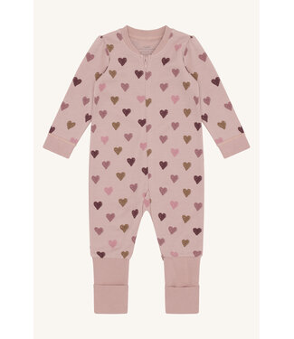 Hust and Claire Manu Pyjama Reissverschluss - Wolle/Bambus - Herzen adobe rose
