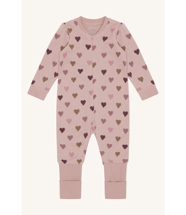 Hust and Claire Manu Pyjama Reissverschluss - Wolle/Bambus - Herzen adobe rose