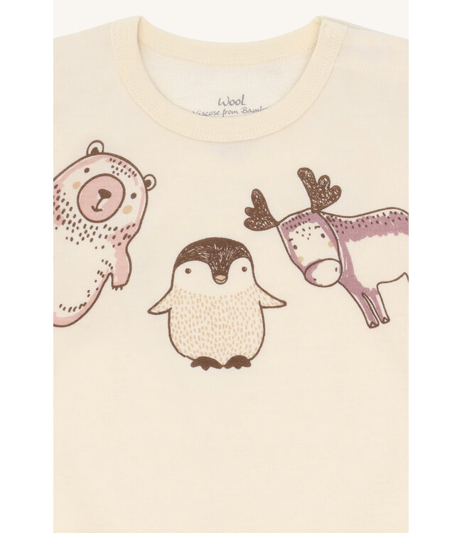 Hust and Claire Baloo Body langarm Tiere - Wolle/Bambus off white