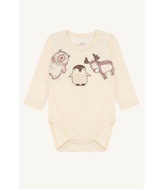 Hust and Claire Baloo Body langarm Tiere - Wolle/Bambus off white