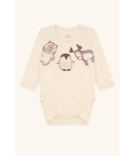 Hust and Claire Baloo Body langarm Tiere - Wolle/Bambus off white