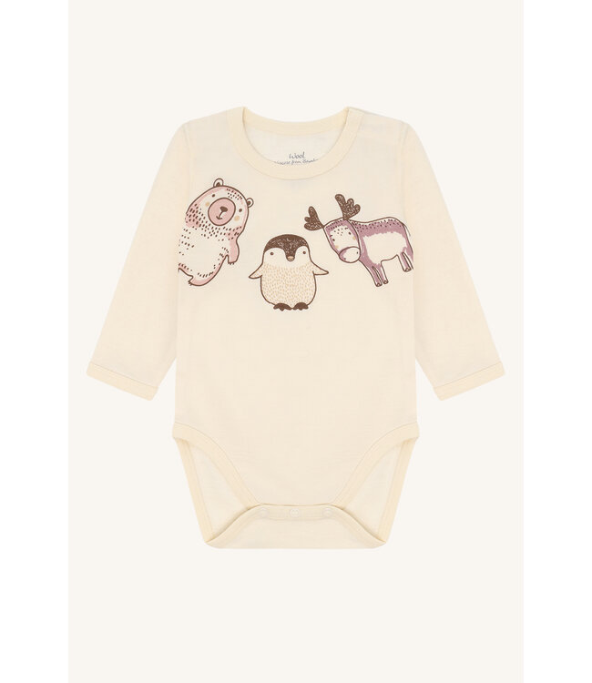 Hust and Claire Baloo Body langarm Tiere - Wolle/Bambus off white