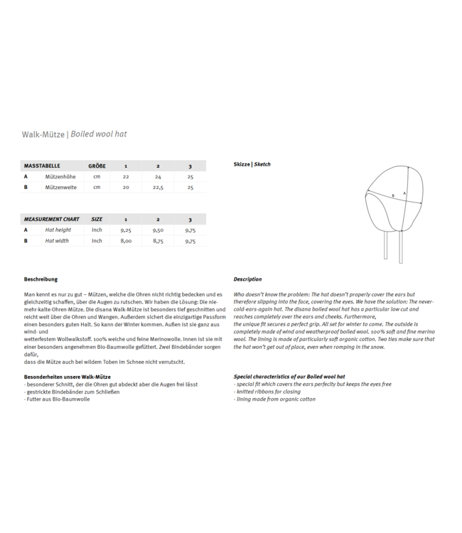 Disana disana Wollwalk Mütze mit Bindebänder - Merinowolle - Aubergine