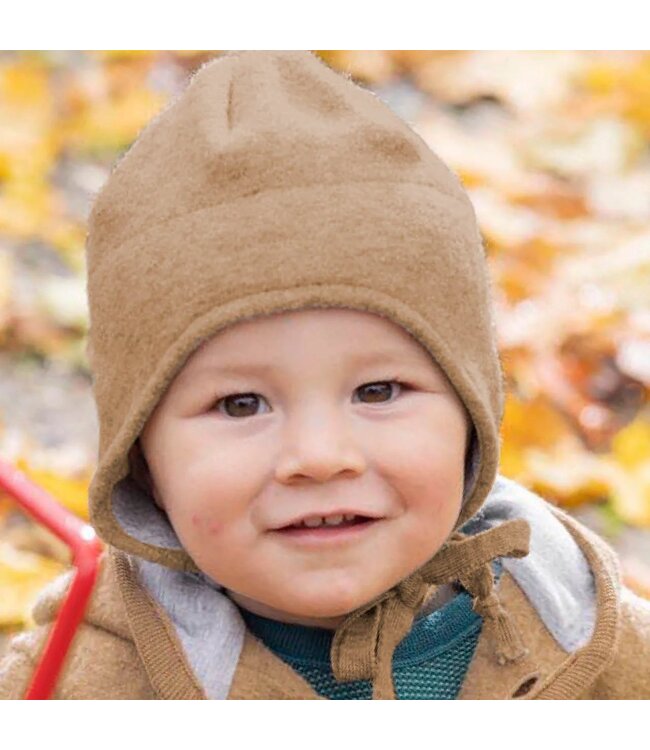 Disana disana Wollwalk Mütze mit Bindebänder - Merinowolle - Eukalyptus