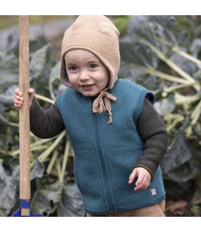 Disana disana Wollwalk Mütze mit Bindebänder - Merinowolle - Eukalyptus