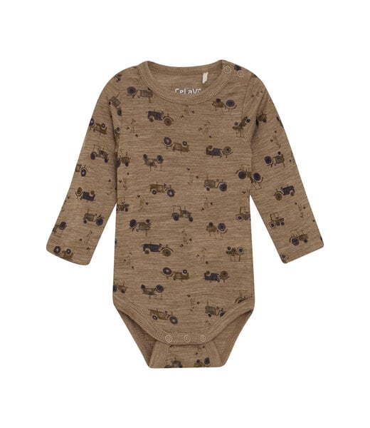 CeLaVi Body langarm Merinowolle Traktor cocoa creme