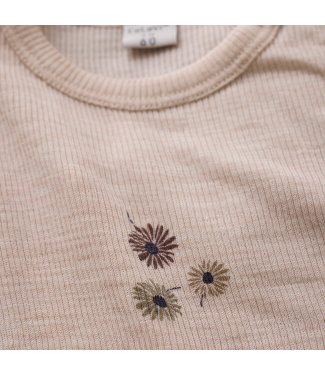 CeLaVi Body langarm Merinowolle Blumen gerippt dusty rose