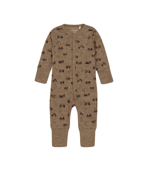 CeLaVi Pyjama Merinowolle Traktor cocoa creme