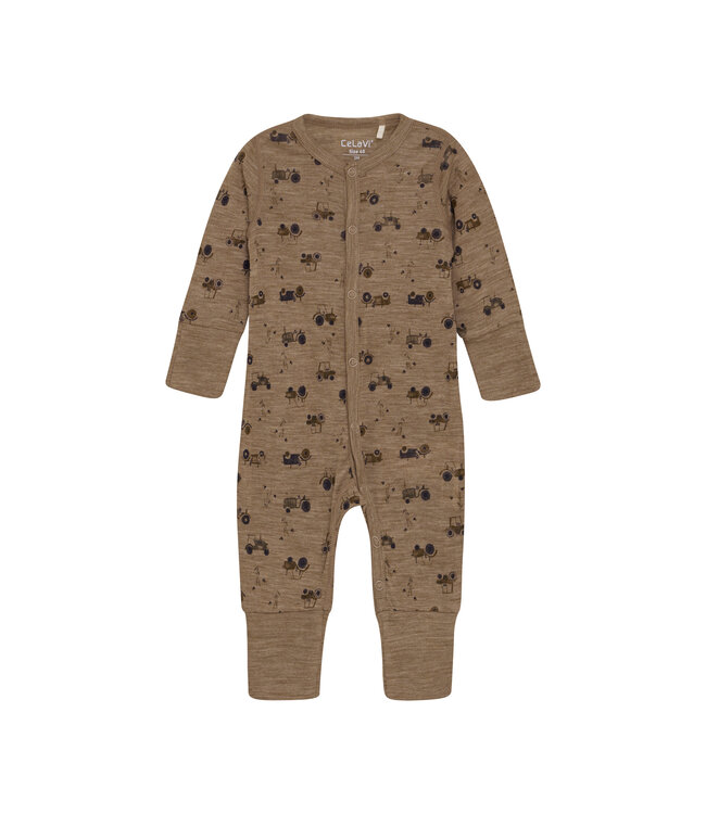 CeLaVi Pyjama Merinowolle Traktor cocoa creme