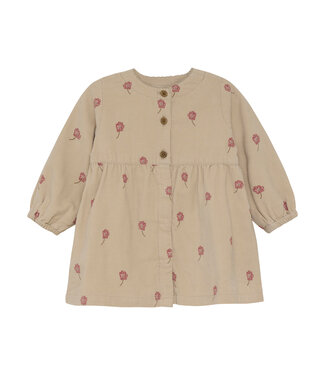 Minymo Kleid langarm Cord gefüttert - Biobaumwolle - Blumen oxford tan