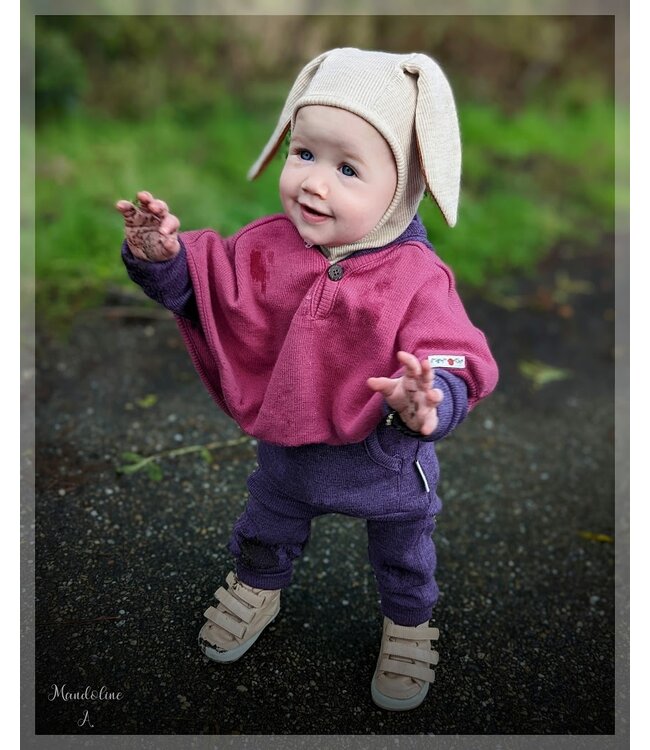 Manymonths Woll-Elefantenmütze - Schlupfmütze mit Hasenohren Merinowolle - acai berry