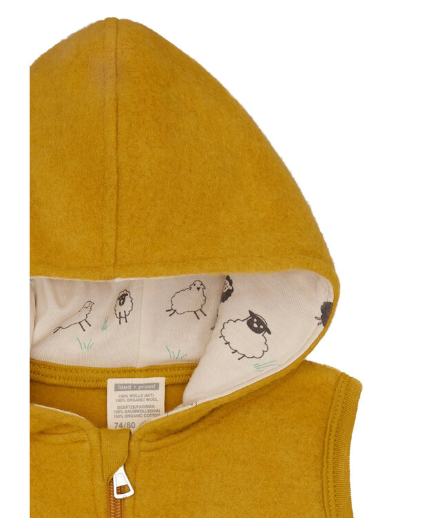 Loud and Proud Weste / Gilet Wollfleece mit Kapuze - Schaf - curry