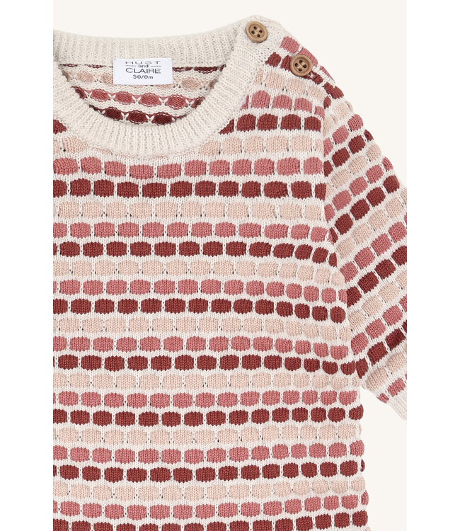 Hust and Claire Strampler langarm gestrickt - Mühlenmuster - Biobaumwolle - dry rose